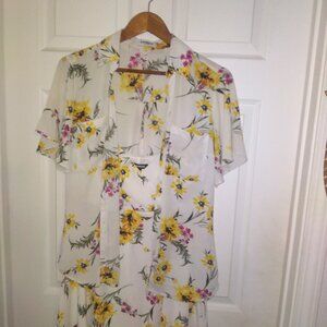 Express 2 piece floral print dress and button up shirt medium